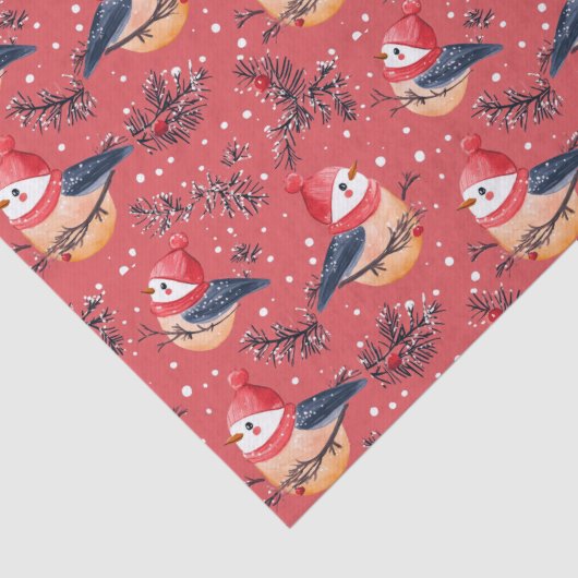 Feestelijke kerstvogels en gebladerte patroon tissuepapier (Detail)