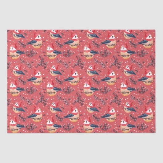 Feestelijke kerstvogels en gebladerte patroon tissuepapier (Voorkant)