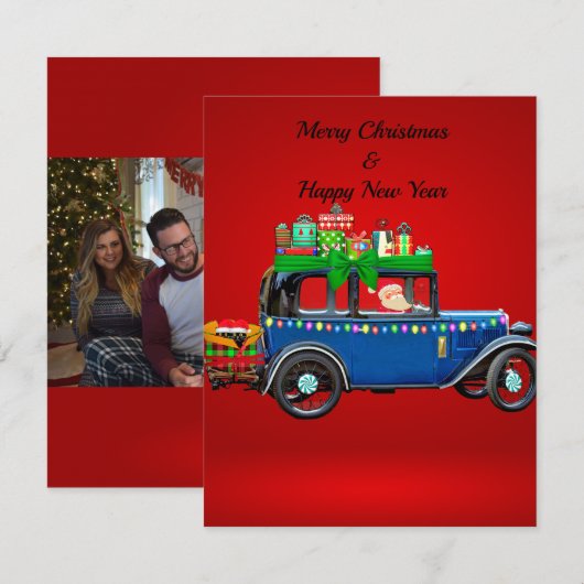 feestelijke kerstwagen bedankkaart (Voorkant / Achterkant)