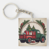 Feestelijke Kerstwagen met Bomen & Cadeaus Sleutelhanger (Voorkant)