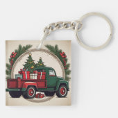 Feestelijke Kerstwagen met Bomen & Cadeaus Sleutelhanger (Achterkant)