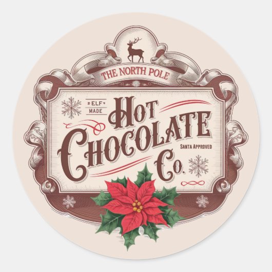 Feestelijke Kerstwarme chocolademelk Ronde Sticker (Voorkant)