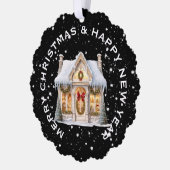 FEESTELIJKE KERSTWINKEL IN SNEEUW GEPERSONALISEERD ORNAMENT KAART (Links)