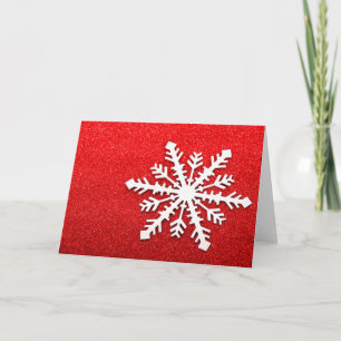 Feestelijke Kerstwinter Sneeuwvlok op Red Glitter Feestdagen Kaart