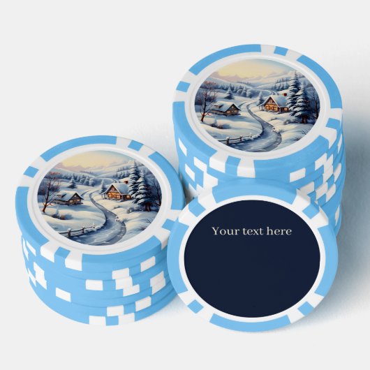 Feestelijke kerstwinterscène tekst toevoegen poker chips (Opstapeling)