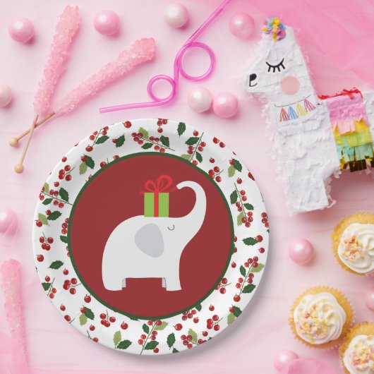 feestelijke kerstwitte olifant papieren bordje (Feest)