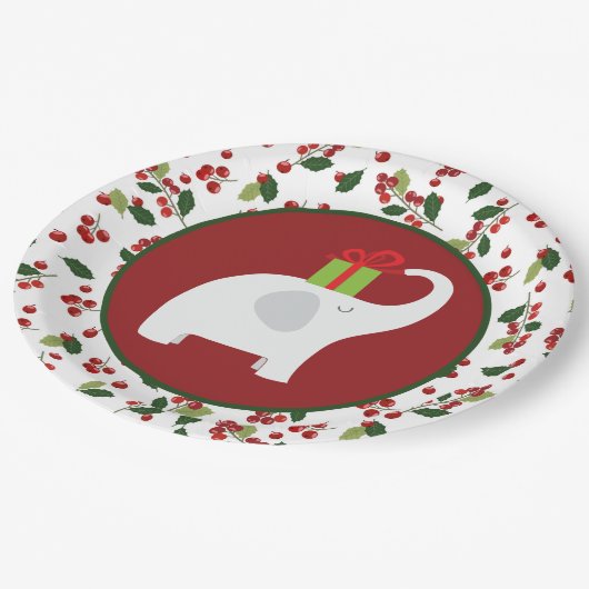 feestelijke kerstwitte olifant papieren bordje (Gekanteld)