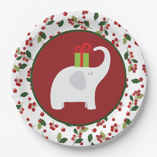 feestelijke kerstwitte olifant papieren bordje (Voorkant)
