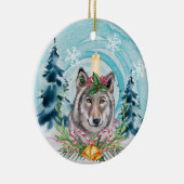 feestelijke kerstwolf keramisch ornament (Rechts)