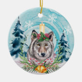 feestelijke kerstwolf keramisch ornament (Voorkant)