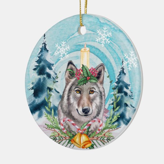feestelijke kerstwolf keramisch ornament (Links)