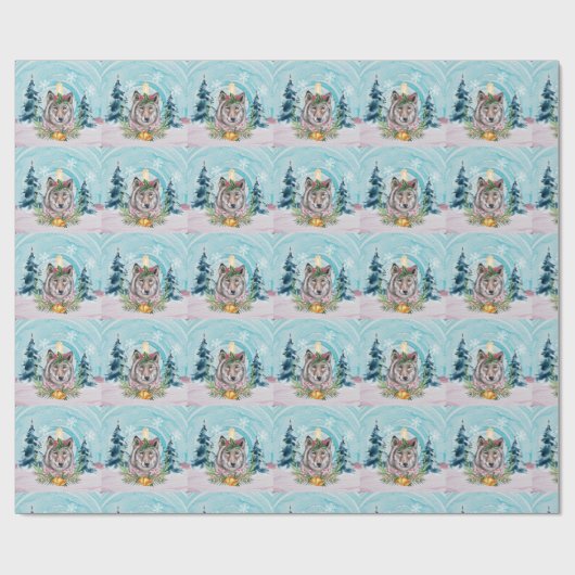 Feestelijke kerstwolf vakantie cadeaupapier (Vlak)