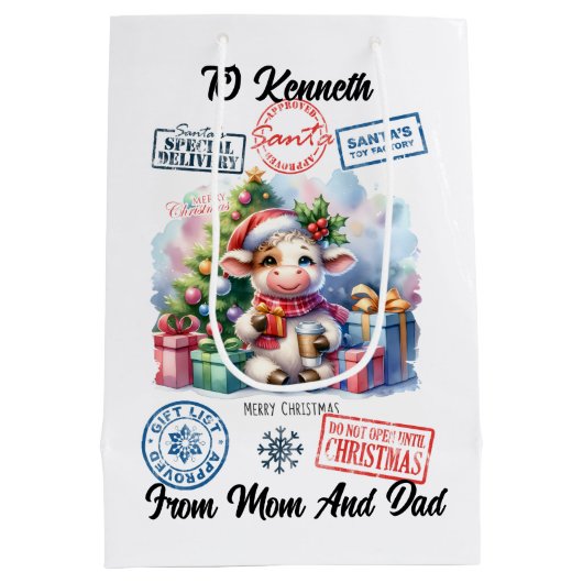Feestelijke kerstzak met Koe Medium Cadeauzakje (Achterkant)