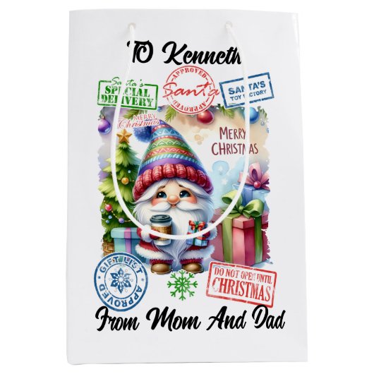 Feestelijke kerstzak met vakantie medium cadeauzakje (Voorkant)