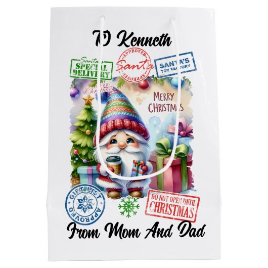 Feestelijke kerstzak met vakantie medium cadeauzakje (Achterkant)