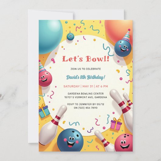 Feestelijke Kinder Bowling thema verjaardagsfeestj Kaart (Voorkant)