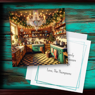 Feestelijke Kitsch Retro Keuken Kerst Kaart