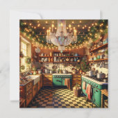 Feestelijke Kitsch Retro Keuken Kerst Kaart (Voorkant)