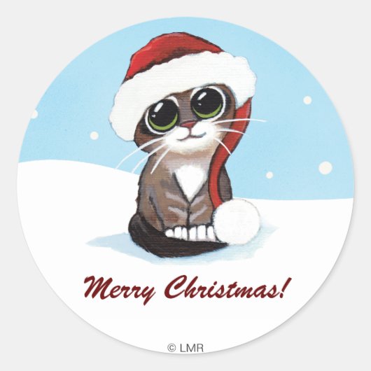 Feestelijke Kitten Vrolijk Kerstfeest  Ronde Sticker (Voorkant)