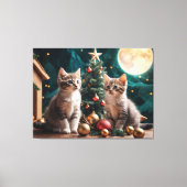 Feestelijke Kittens van Christmas Tree Under Full  Canvas Afdruk (Voorkant)