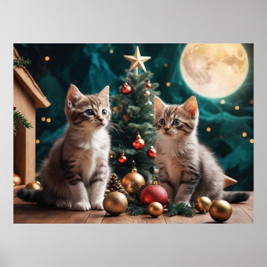 Feestelijke Kittens van Christmas Tree Under Full  Poster (Voorkant)