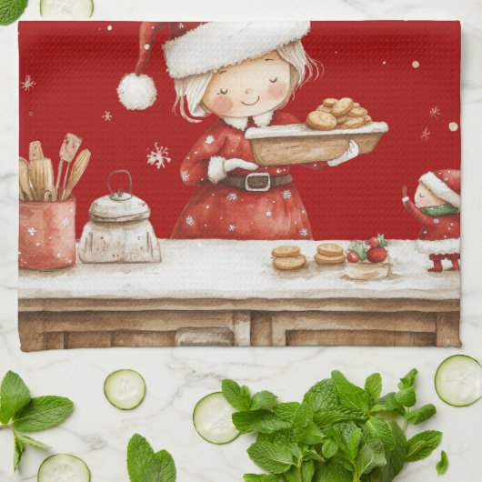 Feestelijke Klassieke Rode Mevrouw Claus Kerst Bak Theedoek (Gevouwen)