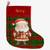 Feestelijke Klassieke Rood Groen Goud Tartan Sinte Grote Kerstsok (Voorkant)