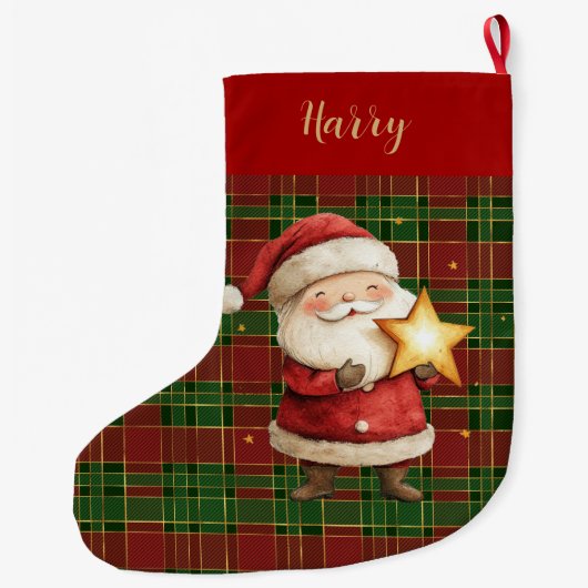 Feestelijke Klassieke Rood Groen Goud Tartan Sinte Grote Kerstsok (Achterkant)