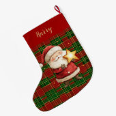 Feestelijke Klassieke Rood Groen Goud Tartan Sinte Grote Kerstsok (Achterkant (Hangend))