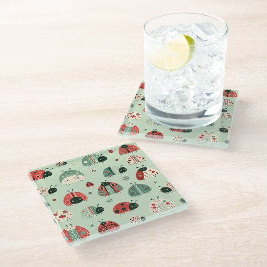 Feestelijke kleine beestjes glazen onderzetter (Schuin)