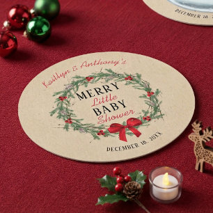 Feestelijke Kleine Kerst Baby Shower Ronde Kartonnen Onderzetter