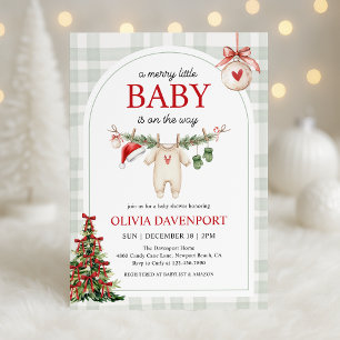 Feestelijke Kleine Winter Gingham Kerst Baby Borre Kaart