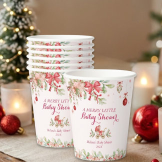 Feestelijke Kleine Winter Kerst Rode Strik Baby Sh Papieren Bekers