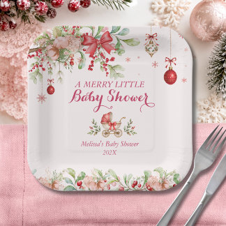 Feestelijke Kleine Winter Kerst Rode Strik Baby Sh Papieren Bordje