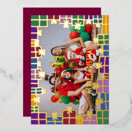 Feestelijke Kleur & Gouden Cadeaubord Foto Kerstmi Folie Feestdagenkaart