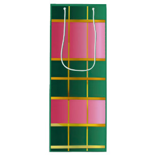 Feestelijke Kleurblok Roze & Groen Wijn Cadeautas