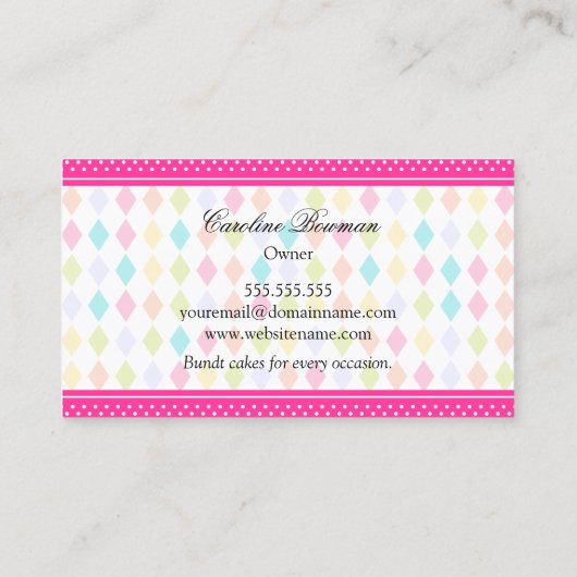 Feestelijke kleurrijke Bundt Cake Visitekaartje (Achterkant)