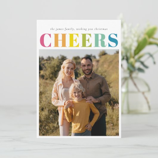 Feestelijke kleurrijke juichen kerst vier foto feestdagenkaart (Staand voorkant)