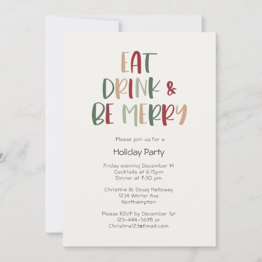Feestelijke Kleurrijke Kerst Eet Drink En Wees Vro Kaart (Voorkant)