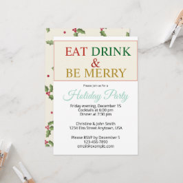 Feestelijke Kleurrijke Kerst Eet Drink & Wees Vrol Kaart