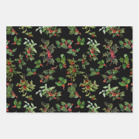 Feestelijke Kleurrijke Kerst Holly en Plaid Inpakpapier Vel (Voorkant 3)