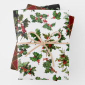 Feestelijke Kleurrijke Kerst Holly en Plaid Inpakpapier Vel (In situ)