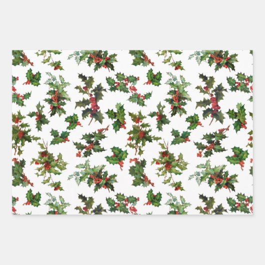 Feestelijke Kleurrijke Kerst Holly en Plaid Inpakpapier Vel (Voorkant)