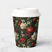 Feestelijke kleurrijke kerst Rozen, Pine en Holly Papieren Bekers (Achterkant)