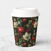 Feestelijke kleurrijke kerst Rozen, Pine en Holly Papieren Bekers (Voorkant)