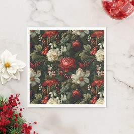 Feestelijke kleurrijke kerst Rozen, Pine en Holly Servet