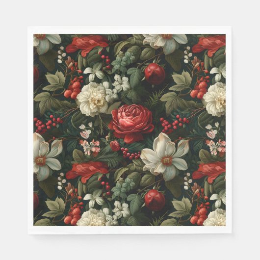 Feestelijke kleurrijke kerst Rozen, Pine en Holly Servet (Voorkant)