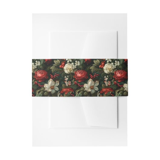 Feestelijke kleurrijke kerst Rozen, Pine en Holly Uitnodigingen Wikkel (Voorkant Voorbeeld)