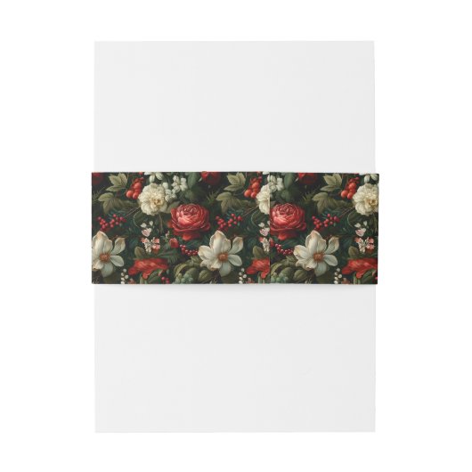 Feestelijke kleurrijke kerst Rozen, Pine en Holly Uitnodigingen Wikkel (Achterkant Voorbeeld)