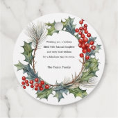 Feestelijke Kleurrijke Kerst Waterverf Foto Krans Bedankjes Labels (Achterkant)